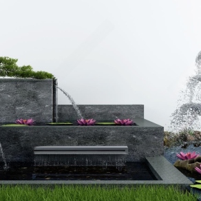 新中式假山水景3D模型下载